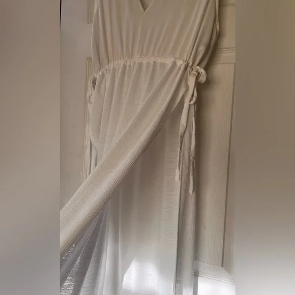 Zara double side slit maxi tunic dress v neck sleeveless waist tie large - Picture 4 of 5